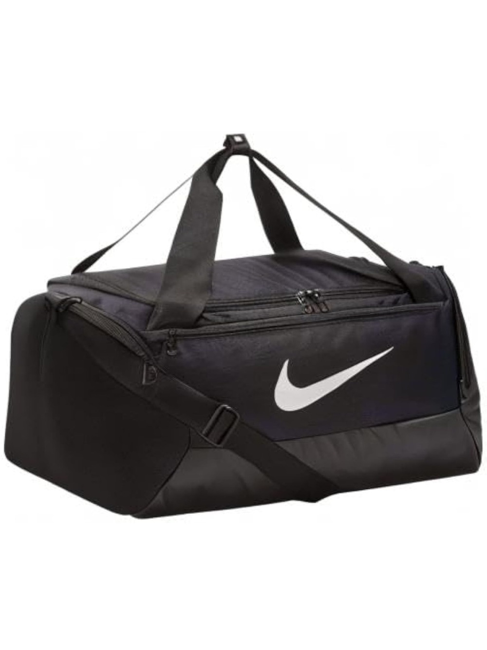Nike Black Duffel Bag White Swoosh Strap Brasilia Small, 9.0 Gym Travel Storage